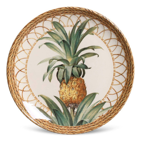 Conjunto Com 6 Pratos De Sobremesa Pineapple Natural  Diâmetro De 20,5cm Porto Brasil