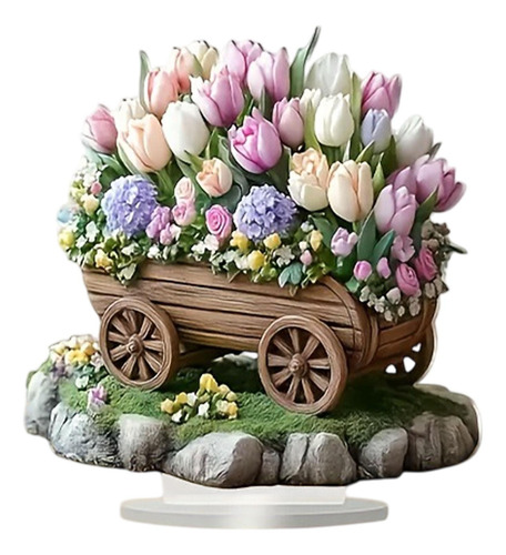 Decoración De Carrito De Flores 2d, Adorno De Escritorio