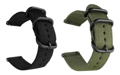 Kit Pulseira 22mm Nylon Force Compatível Relógio Smartwatch Cor Preto-Verde