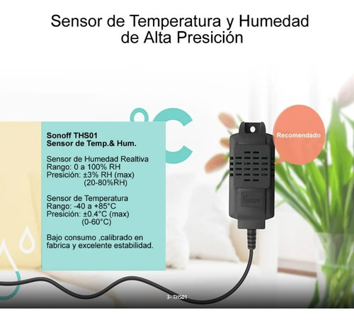 Sensor Inteligente Sonoff Ths01 Para El Hogar Negro