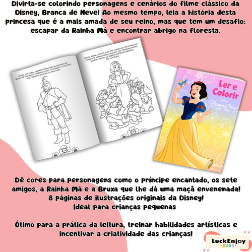 Kit Livro Para Ler E Colorir Com Diversão Disney Aprender Brincando - Auxilia Na Coordenação Motora