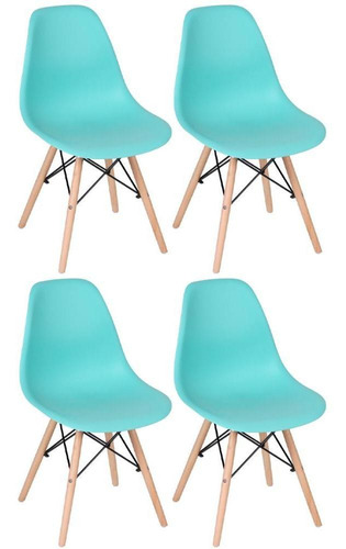 4 Cadeiras Charles Eames Wood Eiffel Dsw  Cor da estrutura da cadeira Verde Tiffany