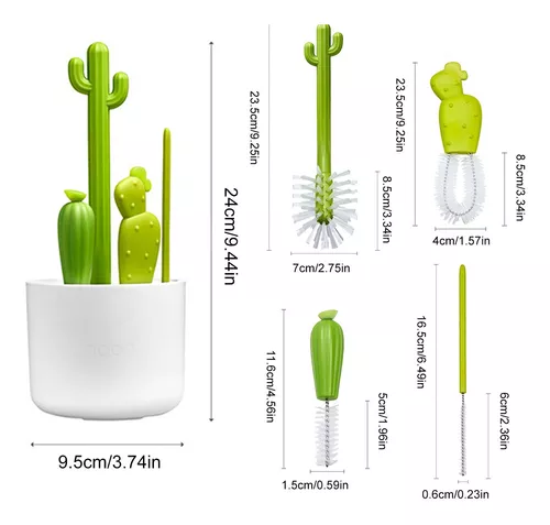 Boon - Juego de 4 cepillos en forma de cactus para limpiar biberones, color  verde