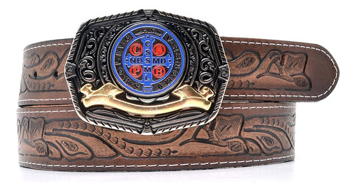 Cinto Country Masculino Couro Sinto Cowboy Medalha São Bento