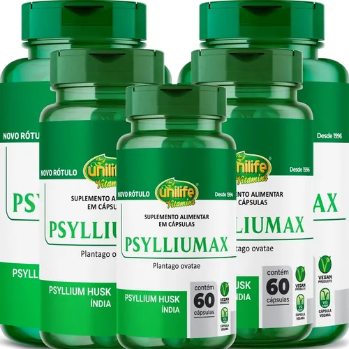 Kit 5 - Psylliumax Plantafgo Ovatae 60 Caps Vegano - Unilife