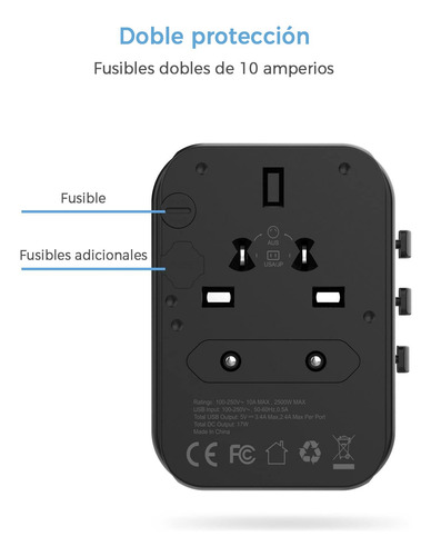 Adaptador Tomada Universal, Europa, Asia, Portátil, 4 Usb