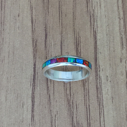 Imagen 4 de 10 de Anillo Argolla Ópalo Multicolor De Plata .925 Agálea