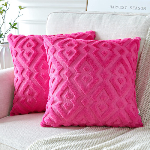 Paquete 2 Fundas Almohada Decorativas Terciopelo Rosa Intens