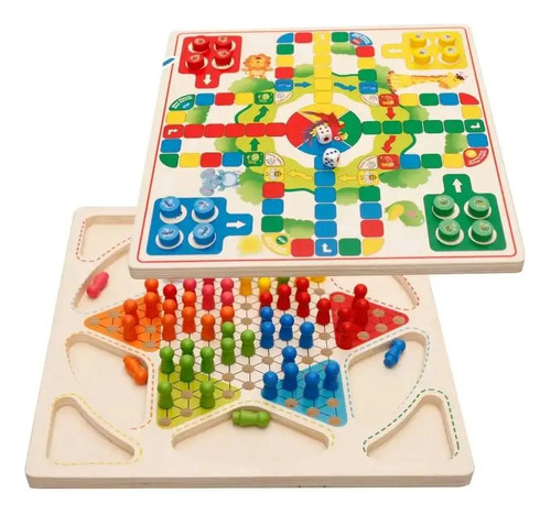 Tablero Chino Y Ludo De Madera Juego Didáctico Para Niños