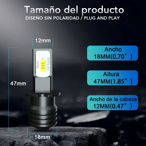 1par - H3 Focos Bombilla Led Antiniebla Blanco 6000k