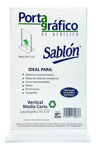 2 Pack Portagráfico Vertical Tamaño Media Carta Acrílico