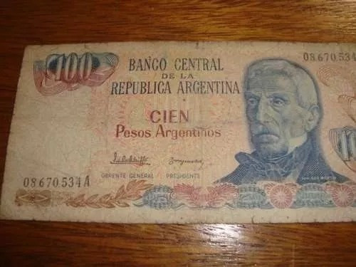 Billete Argentino 100 Pesos Serie A Numero 08.670.534