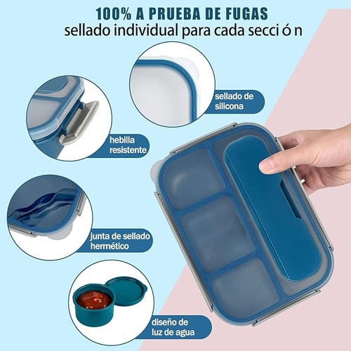 Lonchera Bento 1300ml Con 4 Compartimentos Y Cubiertos