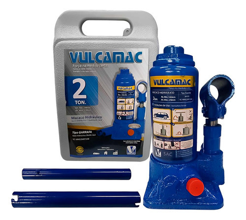 Macaco Hidrarulico Carro Garrafa 2 Toneladas Vulcamac Azul