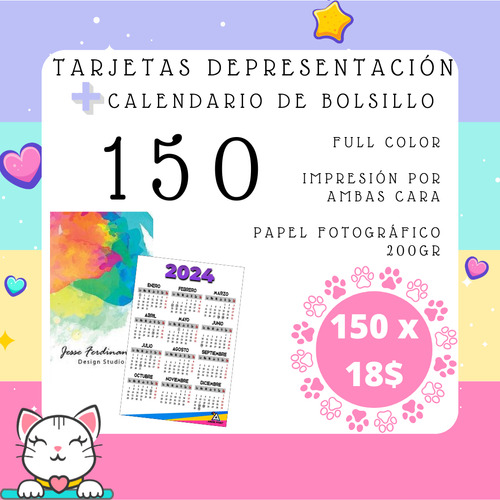 Tarjetas De Presentación + Calendario De Bolsillo 150