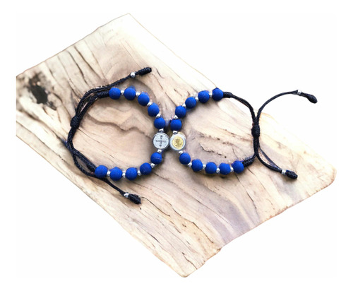 Pulseras De Protección Para Pareja San Benito Azul/plateado