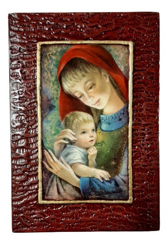 Cuadro Virgen María Con Niño  - 17 X 25 Cm - Madera Estucado