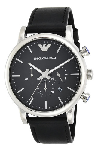 Reloj Cronógrafo Emporio Armani Ar1828 Acero Y Cuero Negro
