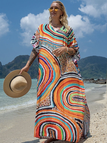 Pareo Largo Salida De Playa Caftán Vestido Mujer Bohemio