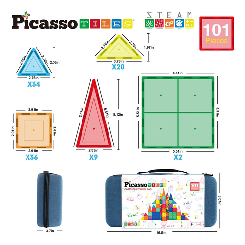 Juego De Bloques Magnéticos Picassotiles 101 Piezas +