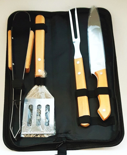 Imagen 3 de 5 de Juego Asador Parrillero Set 4 Piezas Cuchillo Pinza Estuche