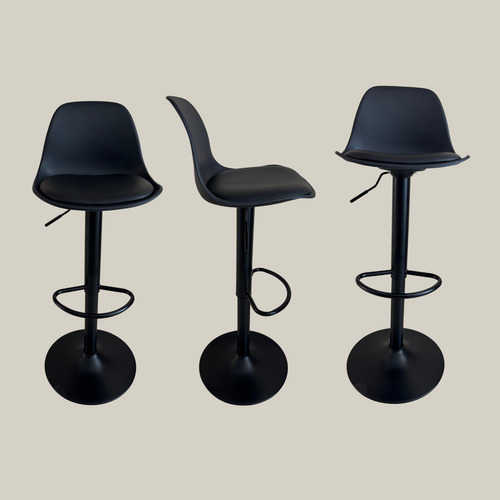 Set 3 Bancos Para Barra Eames Negro Giratorios Y Ajustables Satinado Negro