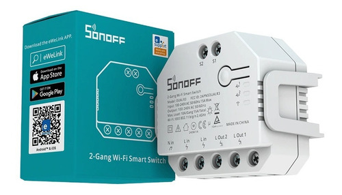 Imagen 1 de 7 de Sonoff 2 Gang Wifi Smart Switch Interruptor 2 Salida Dual R3