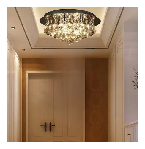 Lustre Dourado Cristal Legitimo Base Dourada + Leds Quente