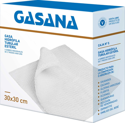 Gasa Caja Nro.5 30x30cm 6 Sobres X 2 Trozos Gasana