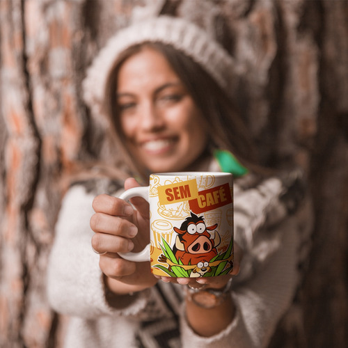 Caneca Timão E Pumba O Rei Leão Com Café Sem Café Porcelana