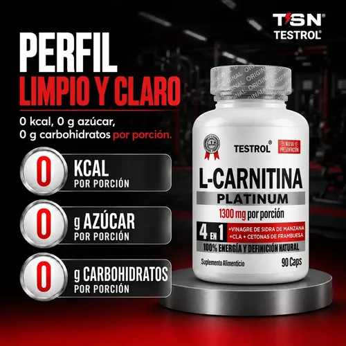 L Carnitina, Platinum 200 Cpsulas | Carnitina + Vinagre de Manzana  Organico, Cla y Cetonas de Frambuesa | Apoyo Metablico | Pre Workout |  Energa y Rendimiento para Hombres y Mujeres| Testrol TSN | Meses sin  inters