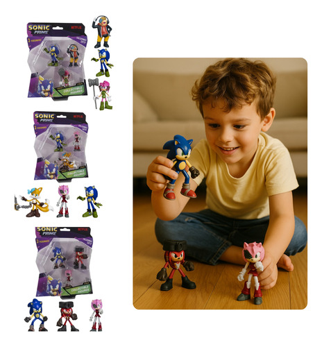 Kit Com 3 Bonecos Sonic Prime Colecionáveis Netflix Sortidos