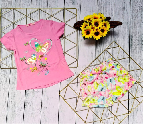 Conjunto De Niña Polera + Short Diseño Mariposa