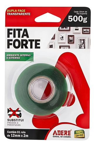 Fita Dupla Face Forte Transparente Adere -12mmx02m