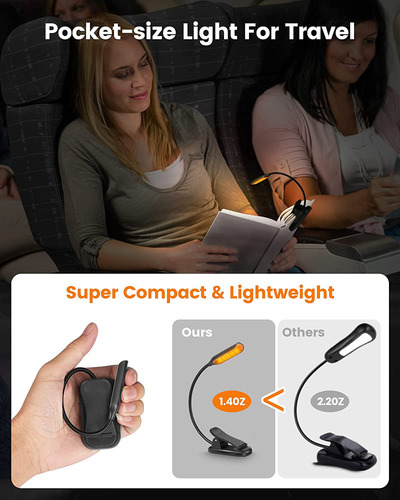 Luz Ámbar Ligera Para Libros De 9 Led, 3 Modos, Batería De 8