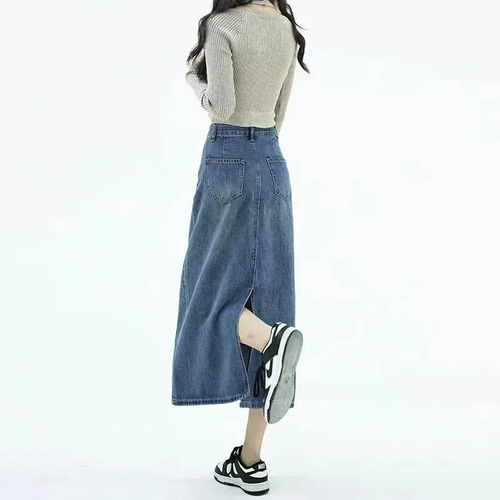 Od Falda Midi De Mezclilla De Cintura Alta En A For Mujer,