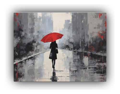 90x60cm Arte Inspirador: Mujer Con Paraguas Rojo Flores