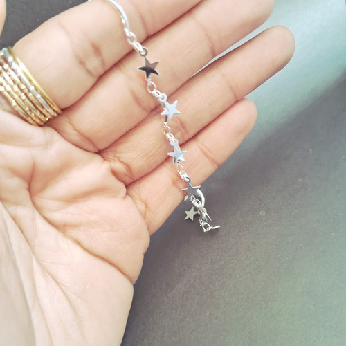 Tobillera Pulsera Lluvia Estrellas Plateada Jfp07