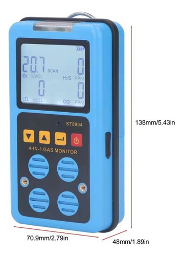 Detector Medidor Sensor Multi 4 Gases Gás Co H2s O2 Lel Case