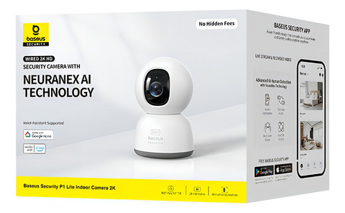 Cámara de seguridad para interiores 3MP WiFi Baseus P1 Lite Detección de movimiento y notificaciones Alarma de Luz y Sonido Audio bidireccional Control por Voz compatible con Google y Alexa