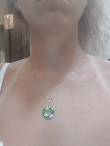 Imagen 9 de 9 de Collar Plata Mujer Dije Redondo Esmaltado Circonias Regalo