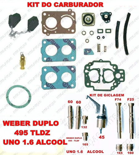 Kit Reparo Carburador Uno 1.6 Alcool Weber Duplo 495 Tldf