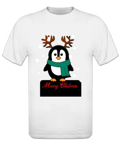 Polera Estampada De Navidad Diseño Pinguino Con Nieve 