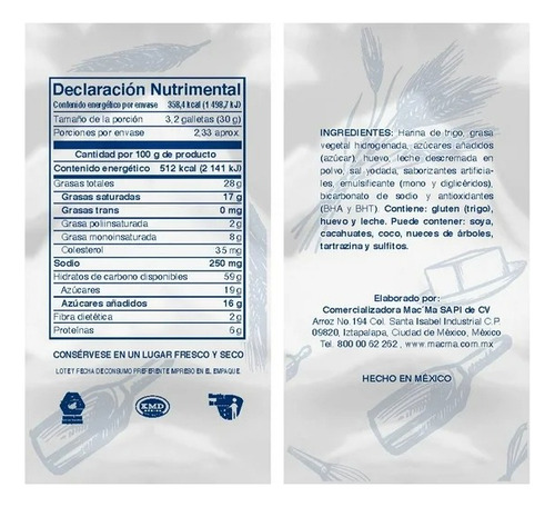 21 Pzas Mac'ma Del Horno Sabor Mantequilla 70 G