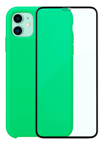 Funda de silicona aterciopelada compatible con la película 3D del iPhone 11 +, color: verde agua