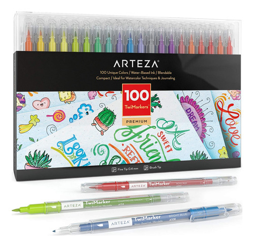 Arteza - Plumones De Doble Pincel - Juego De 100 Colores, Pl