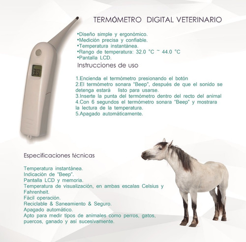 Imagen 2 de 3 de Termometro Digital Veterinario Tdv01 Pantalla Lcd Checkatek