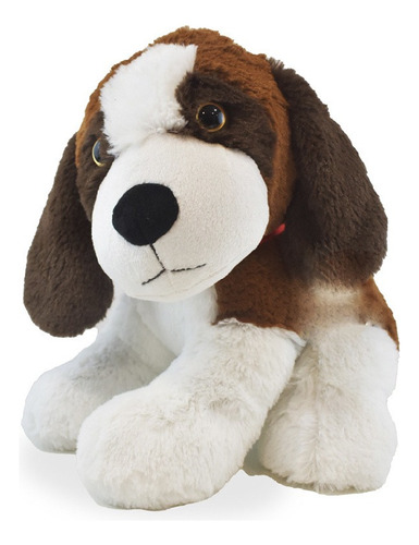 Peluche Perro Con Collar Sentado 35 Cm Color Marron con Blanco