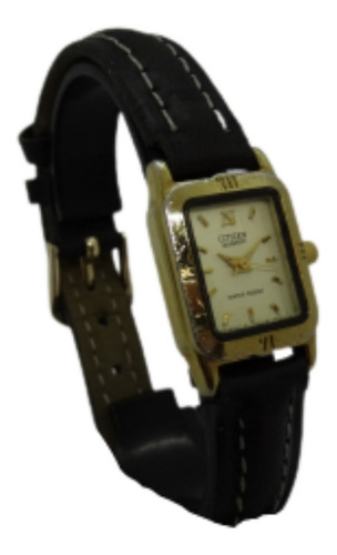 Reloj Citizen Quartz Mujer Dorado Malla Cuero Garantía 12m.