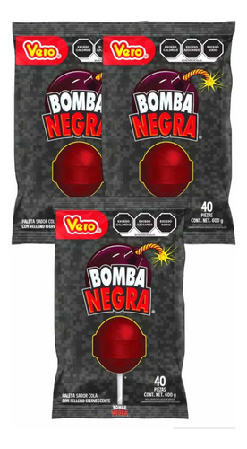 Bombas Negra Paleta 120 Pz Vero Refresco Cola Efervescente